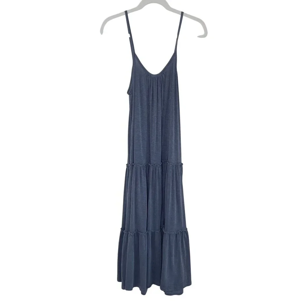 Sundry Flowy Tiered Maxi Dress With Spaghetti Straps In Heathered Blue, L - Picture 2 of 8